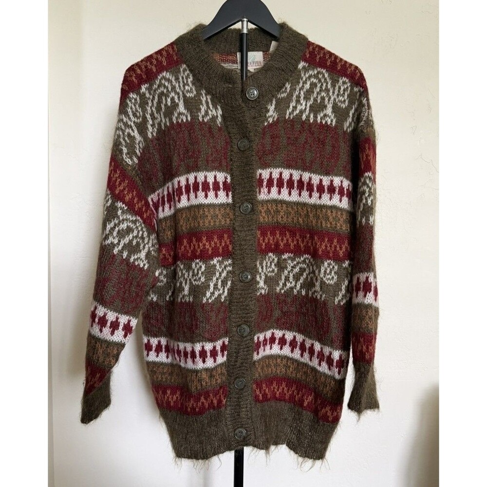 Vintage Tarazzia Mohair Sweater L Oversized Long Cardigan Earthtones Cozy